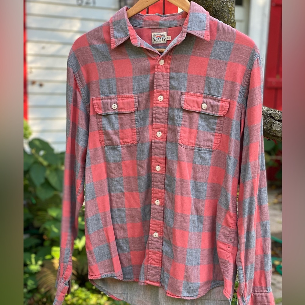 Faherty Red and Gray Plaid Casual Shirt